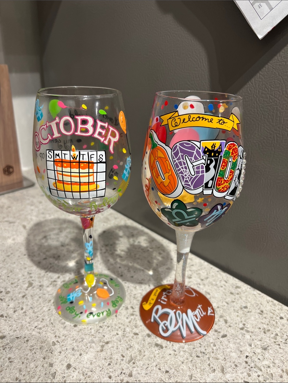 Two Lolita Hand-Painted October & Halloween Wine Glasses